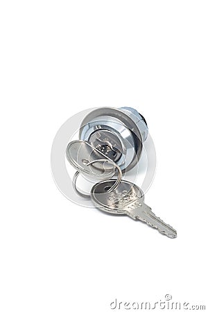Small metal lock with two keys Stock Photo