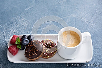 Small mini donuts and coffee Stock Photo