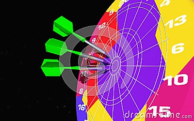 Small missiles in a colorful dartboard Cartoon Illustration