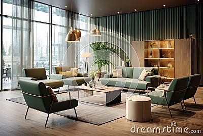 A small modern living room, cleverly designed for functionality and style Stock Photo