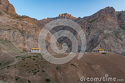 Small monastery under the mountains in Ladakh, India Stock Photo