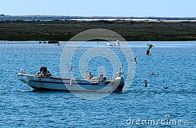 Small Motor Boat Anchored Off Olao Portugal Editorial Stock Photo