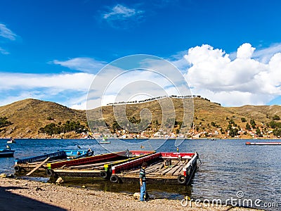 Small mountain range at Tiquina Editorial Stock Photo