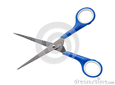 Small multipurpose scissors with blue handle isolated on white background with clipping path Stock Photo