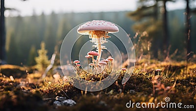 Small mushroom in the forest. AI generated Stock Photo