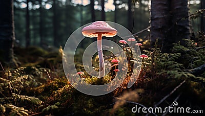 Small mushroom in the forest. AI generated Stock Photo