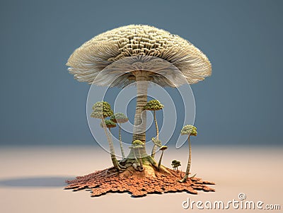 Small mushroom, which is sitting on top of larger mushroom. This arrangement creates illusion that smaller mushroom has Stock Photo