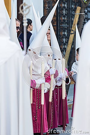 Small Nazarenes during the celebration of Holy Week processions Editorial Stock Photo