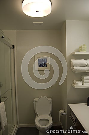 Small neat hotel bathroom design Stock Photo