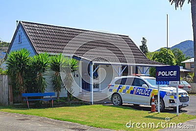 Small New Zealand police station, Coromandel town Editorial Stock Photo