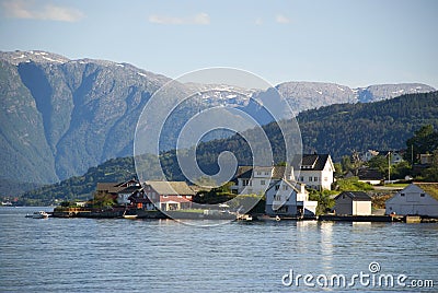 Small norwegian village on hardangerfjord Stock Photo