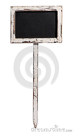 Small old blackboard on a wooden stake Stock Photo