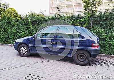 Small old car Citroen Saxo 1.1 parked Editorial Stock Photo