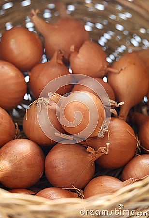 Small onions in a basket Stock Photo