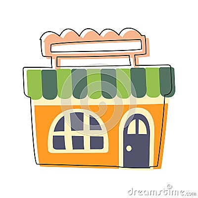 Small Orange Grocery Shop, Cute Fairy Tale City Landscape Element Outlined Cartoon Illustration Vector Illustration