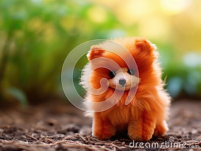 Small orange stuffed animal sitting on the ground Stock Photo