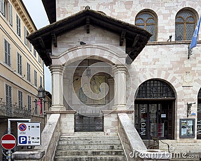 Small outdoor chapel with an ancient fresco of Madonna and Child in Assisi, italy. Stock Photo