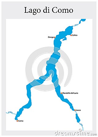 Small outline map of the upper Italian Lake Como, Italy Vector Illustration