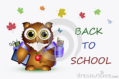 Small owl was going to in school Vector Illustration