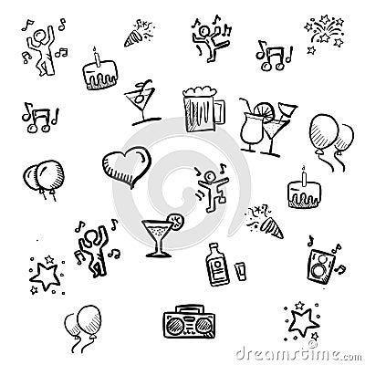 Small party doodles Hand drawn Sketches Vector Illustration
