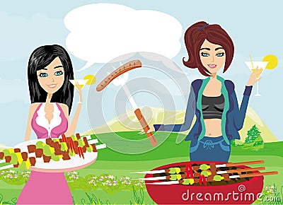 A small party at the grill Vector Illustration