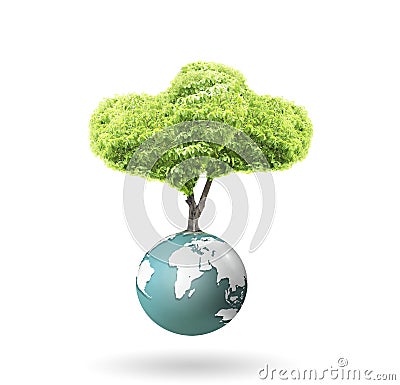 Small peaceful green planet ,tree on globe Stock Photo