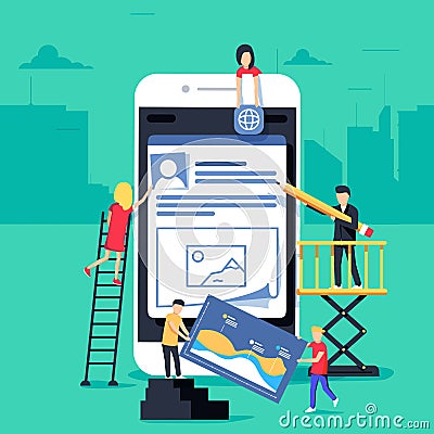 Small people character decorated mobile technology. vector concept illustration flat design Vector Illustration