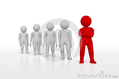 Small person the leader of a team allocated with red colour. 3d rendering. Isolated white background. Stock Photo