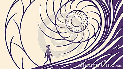 Small person in spiral, introspection and journey concept vector design Generative AI Vector Illustration