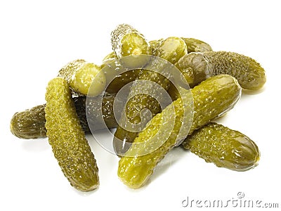 Small pickled Cucumbers on white Background - Isolated Stock Photo