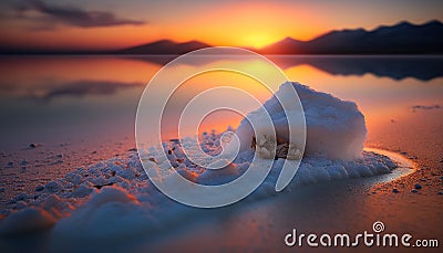 a small piece of ice sitting on top of a beach Stock Photo