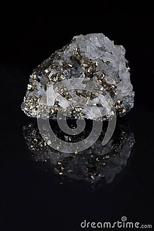 Symbiotic pyrite crystal druse rock sample Stock Photo