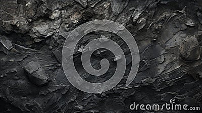 Small pieces of coal stones and coal dust as a texture. Black sharp coal stones Stock Photo