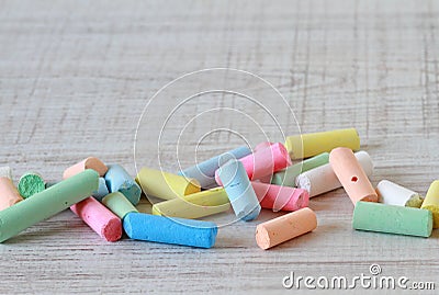 Small pieces of colorful chalks Stock Photo
