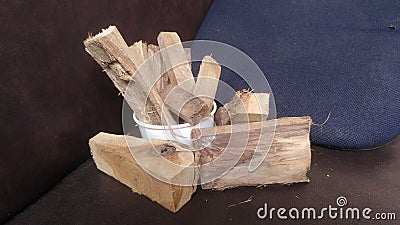 Small pieces of wood scattered in the corner of the chair Stock Photo