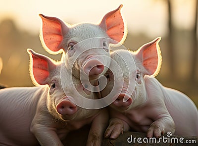 beautiful pigs on green meadow Stock Photo