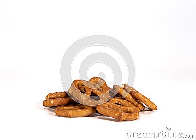 Small Pile of Pretzels on White Stock Photo