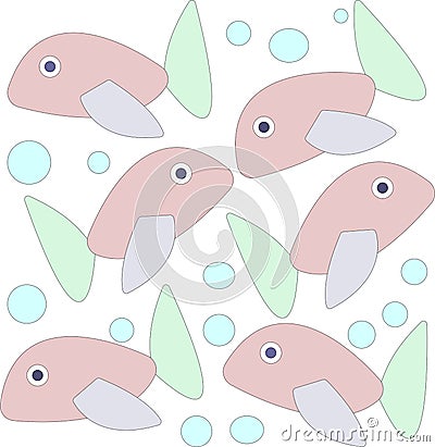 Small cute pink, green, violet fishes in the blue big deep ocean Stock Photo