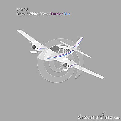Small plane illustration. Twin engine propelled aircraft Cartoon Illustration