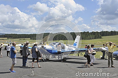 Small plane parked on the Mende airfield Editorial Stock Photo