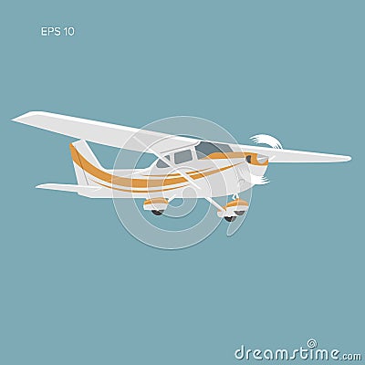 Small plane vector illustration. Single engine propelled aircraft. Vector Illustration
