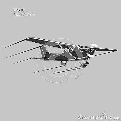 Small plane vector illustration. Single engine propelled aircraft. Vector illustration. Icon Vector Illustration