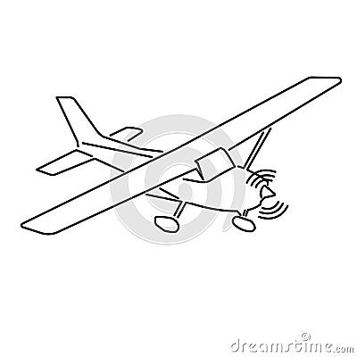 Small plane vector illustration. Single engine propelled aircraft line art. Vector Illustration