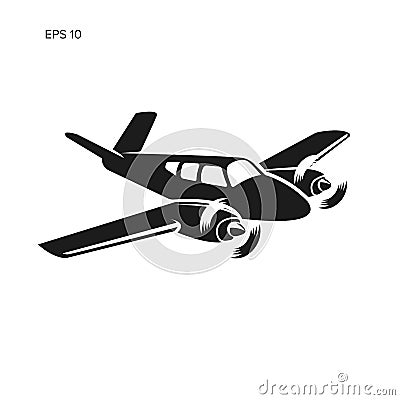 Small plane vector illustration. Twin engine propelled aircraft. Business aircraft. Vector Illustration