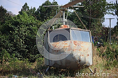 Small planes, old helicopters, rusted, abandoned, outdoors Stock Photo
