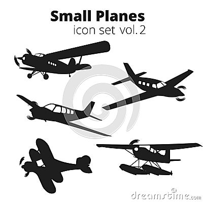 Small planes vector illustration set. Single engine propelled passenger aircraft. Vector Illustration