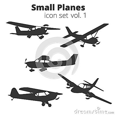 Small planes vector illustration set. Single engine propelled passenger aircraft. Vector Illustration