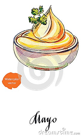 Small pot of mayonnaise with parsley Vector Illustration