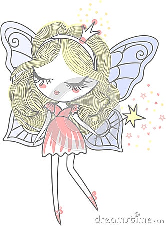 A small, pretty fairy with a magic wand. Vector Illustration