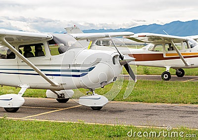 Small private Cessna 172 SP Aircraft parked at the small Venegono airport, Italy Stock Photo